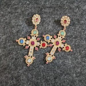 Gold cross statement earrings